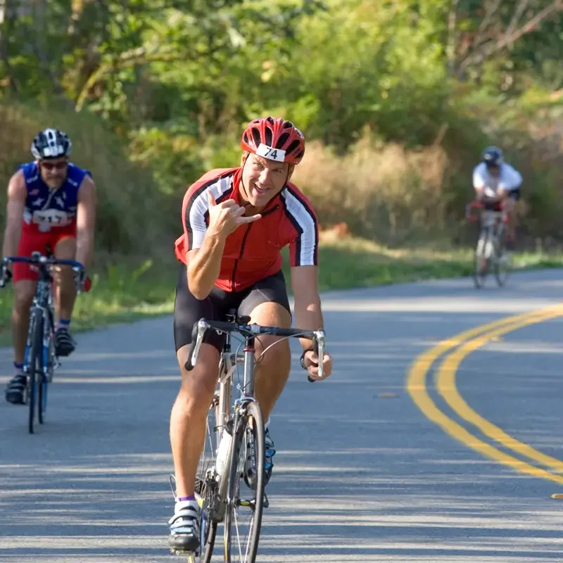 steeple chase bike tour rider on the path